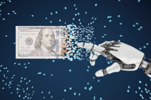 ai on personal finance featured image robot hand disintegrating dollar